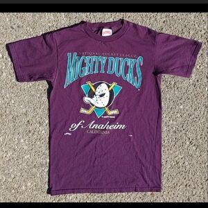 Vtg 90s Mighty Ducks of Anaheim T-Shirt Nutmeg Mills Youth XL Ladies M USA